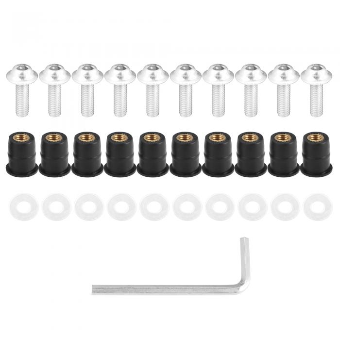 Motoforti オートバイのフロントガラスネジ フェアリングフロントガラスネジボルト フロントガラス取り付け ナット取り付け 10個 シルバートーン