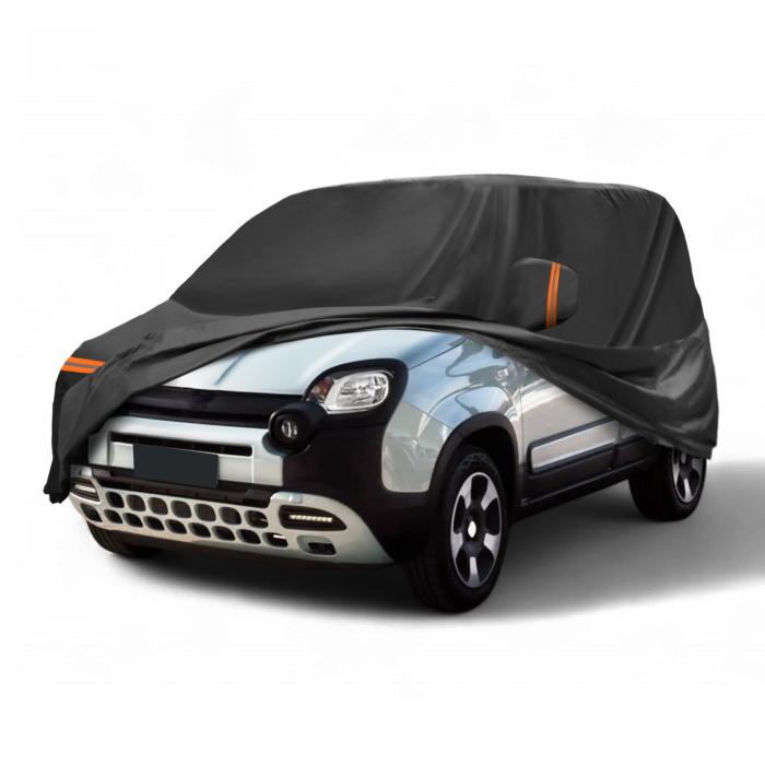 X AUTOHAUX 2012-2024年用フィアットに対応パンダ用カーカバーPEVAスパンレース綿 自動車カバー ボディカバー カーカバー 防水性アップ 雹対策 日焼け防止 梅雨対策 防炎 防塵 雪/強風/黄砂対策 乗客用ドアジッパー ブラック