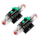 uxcell 車のサーキットブレーカー 手動リセット付き インラインヒューズホルダー保護 DC 12V- 48V 15A ブラック グリーン 2個