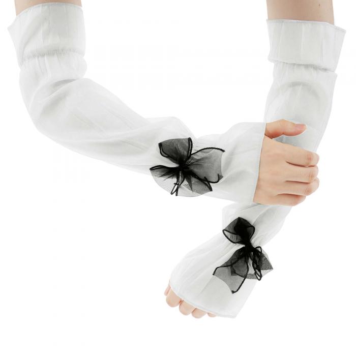 CAPASTEC アームカバー レディース おしゃれ 可愛い インスタ映え 日焼け防止 薄手 軽量 バブル生地 アームスリーブ 街歩 ドライブ用 女性用 リボン白 パフスリーブ