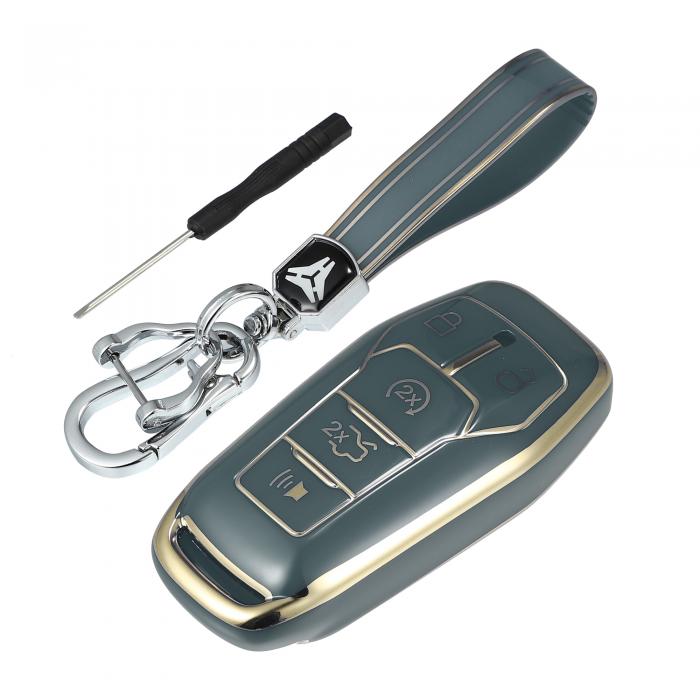 X AUTOHAUX 車のリモートキーフォブケースカバー キーチェーン付き 5つのボタン 全面保護 TPU Fordに対応 Fusionに対応 2013-2016に対応 Fordに対応 F150に対応 2015-2017に対応 ブルー