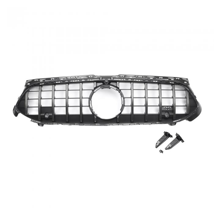 X AUTOHAUX メルセデスベンツに対応AクラスW177 23-24用フロントアッパーフードバンパーグリル グリル AMGスタイル クロームシルバートーン 黒い