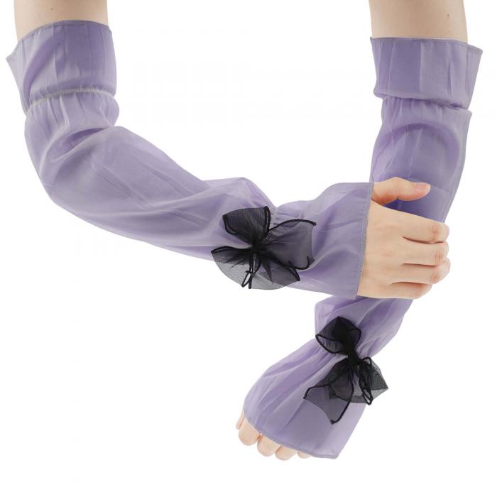 CAPASTEC アームカバー レディース おしゃれ 可愛い インスタ映え 日焼け防止 薄手 軽量 バブル生地 アームスリーブ 街歩 ドライブ用 女性用 リボン紫 パフスリーブ