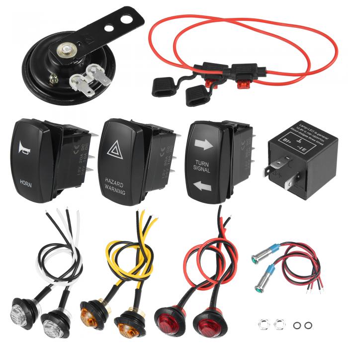 uxcell ユニバーサル ATV UTV ウインカー ストリートリーガルキット ロッカーターンシグナルライト付き ホーンハザードスイッチ フラッシャーリレー ヒューズラインLEDライト