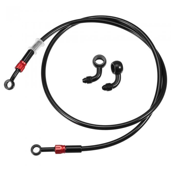 uxcell オートバイ 油圧ブレーキラインオイルホース パイプフィッティング ブレーキホース AN3 28 90度 M10 ATV オートバイ モトクロスレーシングバイク 120cm ブラック 1セット