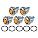 X AUTOHAUX 5個セット LEDインジケーターライト 19mm 230V AC メタルシェル 防水パイロットダッシュシグナルランプ 車両トラ ック用イエ...