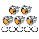 X AUTOHAUX 5個LEDインジケーターライト 22mm 230V AC メタルシェル 防水パイロットダッシュシグナルランプ 車両トラック用イエロー