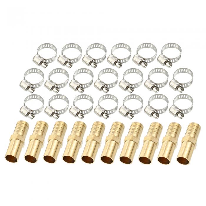 uxcell 銅ホース継手コネクタ ホースバーブ 有刺鉄線管 パイプ継手 クランプ付き 16mm 10セット