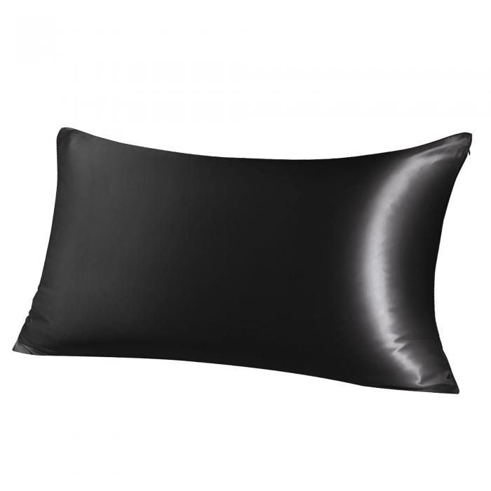 PiccoCasa シルク枕カバー 100%蚕糸 絹 シルクまくらかばー 19匁 ファスナー付き ピローケース まくら カバー 吸湿 光沢 滑らかな材質 両面タイプ ブラック 40x80cm