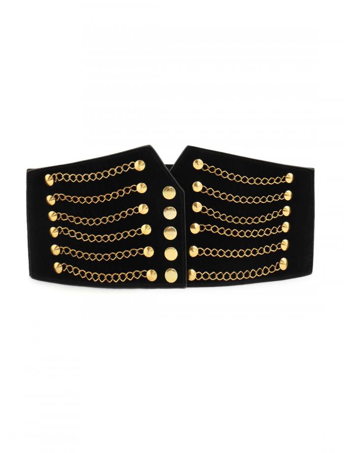 Allegra K 女性用　ベルト　ウエストベルト　ウエストバンド　フラノコーディング　チェーン飾り　ブラック