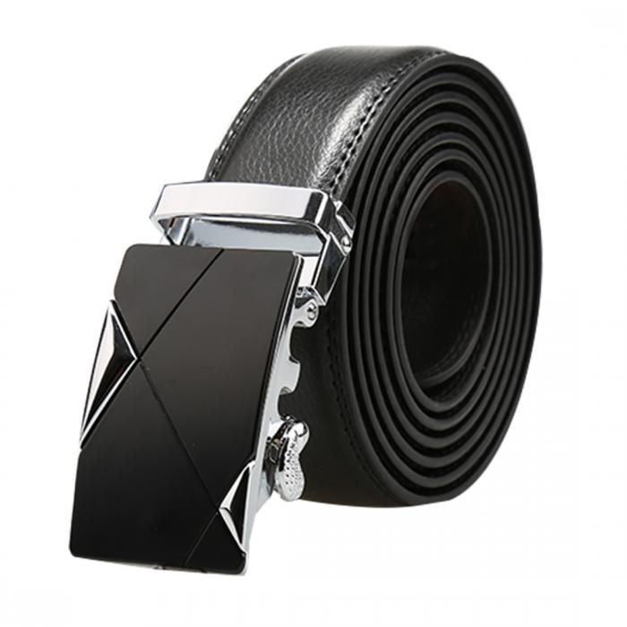 uxcell ベルト メンズ 自動バックル ラチェット ビジネス 紳士 レザー 幅 3.5cm 121-156cm シルバー ジオメトリック 140cm