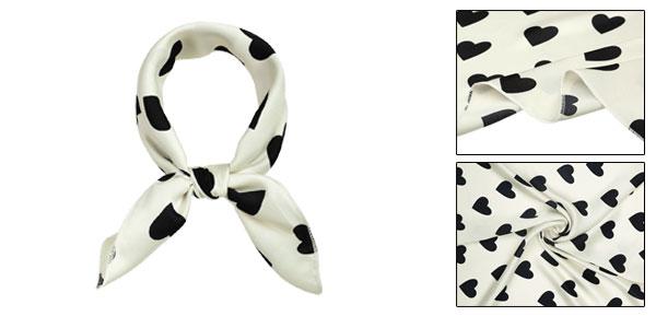 Allegra K スカーフ 正方形 シルク風 ハート柄 スクエアスカーフ ネッカチーフ 小さめ 髪飾り オフィス 制服用 レディース 50cm ホワイト 水玉 50x50cm