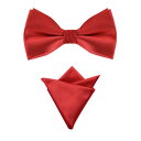 Allegra K 蝶ネクタイ ボウタイ ポケットチーフ 2点セット 無地 結婚式 パーティー メンズ レッド Free Size