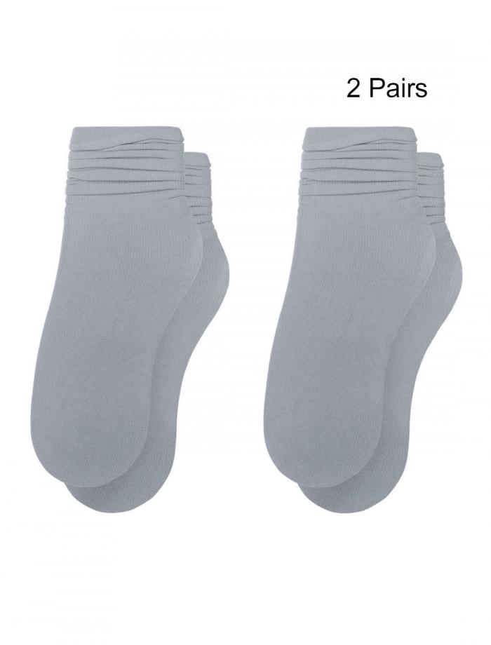 uxcell 靴下 クルーソックス アンクルソックス 弾性袖口 レディース 女性用 2足セット グレー 22.5-25.5