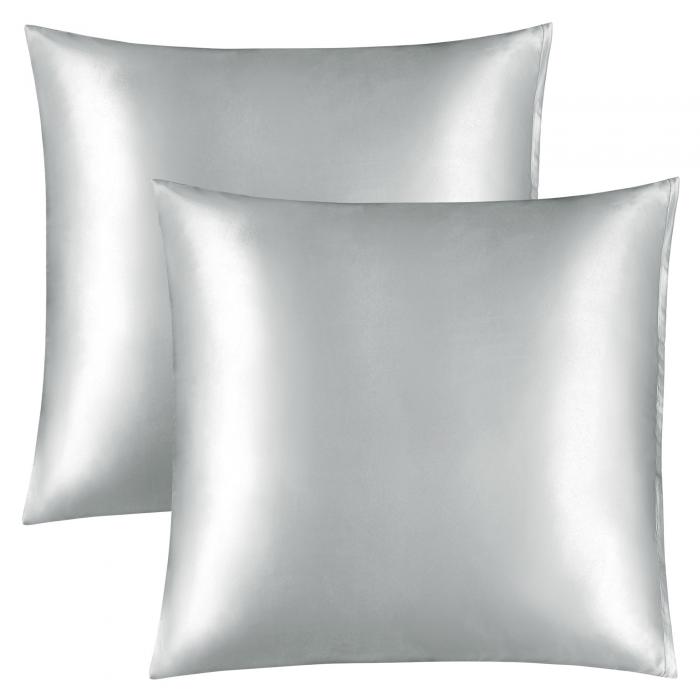 PiccoCasa 枕カバー マイクロファイバー ピローケース シルキー加工 光沢 上品 贅沢 シルクのような風合い 無地 ファスナー式 2枚 シルバー 80x80cm