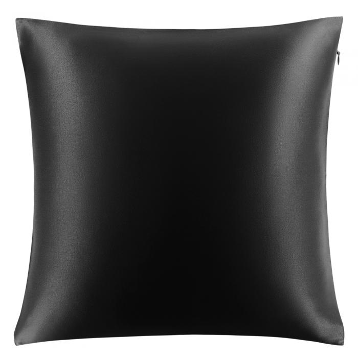 PiccoCasa 枕カバーシルク 100%蚕糸 絹 シルク 最高25匁 ファスナー付き まくらカバー 洗える 両面シルク まくらかばー 光沢 ピローケース すべすべ 無地 美肌 美髪 敏感肌に優しい ギフト 四季適応 1枚セット ブラック 40*40cm
