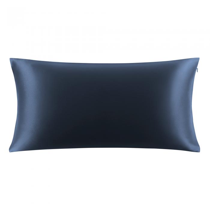 PiccoCasa 枕カバーシルク 100%蚕糸 絹 シルク 最高25匁 ファスナー付き まくらカバー 洗える 両面シルク まくらかばー 光沢 ピローケース すべすべ 無地 美肌 美髪 敏感肌に優しい ギフト 四季適応 1枚セット ネイビー 40*80cm