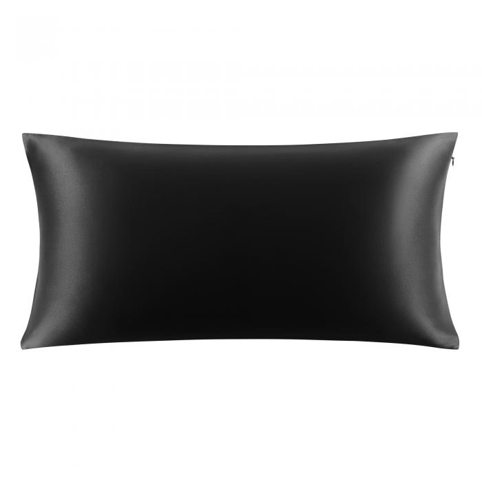 PiccoCasa 枕カバーシルク 100%蚕糸 絹 シルク 最高25匁 ファスナー付き まくらカバー 洗える 両面シルク まくらかばー 光沢 ピローケース すべすべ 無地 美肌 美髪 敏感肌に優しい ギフト 四季適応 1枚セット ブラック 40*80cm