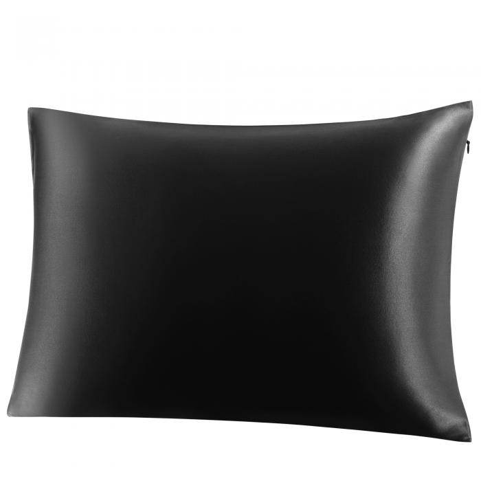 PiccoCasa シルク枕カバー 100%蚕糸 絹 シルクまくらかばー 19匁 ファスナー付き ピローケース まくら カバー 吸湿 光沢 滑らかな材質 両面タイプ ブラック 43x63cm