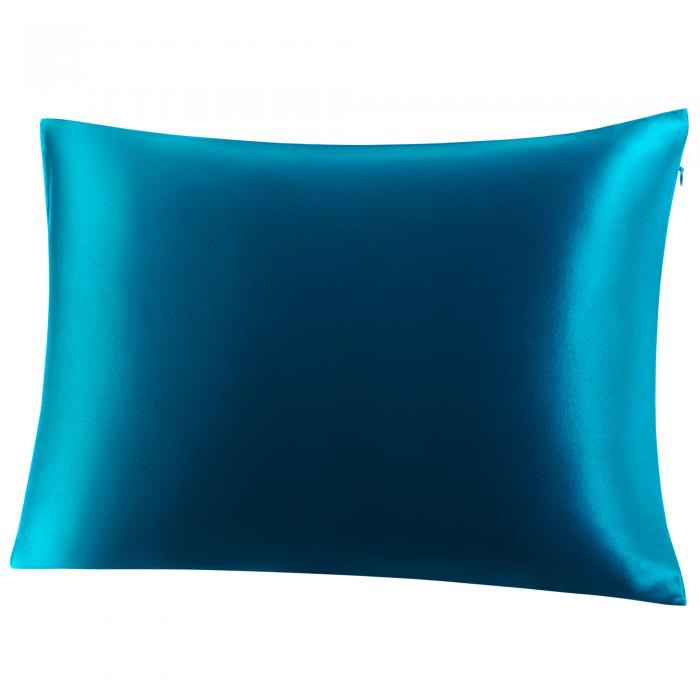 PiccoCasa シルク枕カバー 100%蚕糸 絹 シルクまくらかばー 19匁 ファスナー付き ピローケース まくら カバー 吸湿 光沢 滑らかな材質 両面タイプ ピーコックブルー 43x63cm
