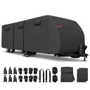 uxcell 防水RVカバー RVトラベルトレーラーカバー 18'-20'に適合 風防UVキャンパーカバー オールシーズン保護 エクストラ風防ロープとガターカバー付き ブラ ック(2)