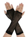 Allegra K 指なしグローブ ロング グローブ 伸縮性 フィンガーレス 肘長 メッシュ ネット 網 2組セット ブラック ロング-2ペア