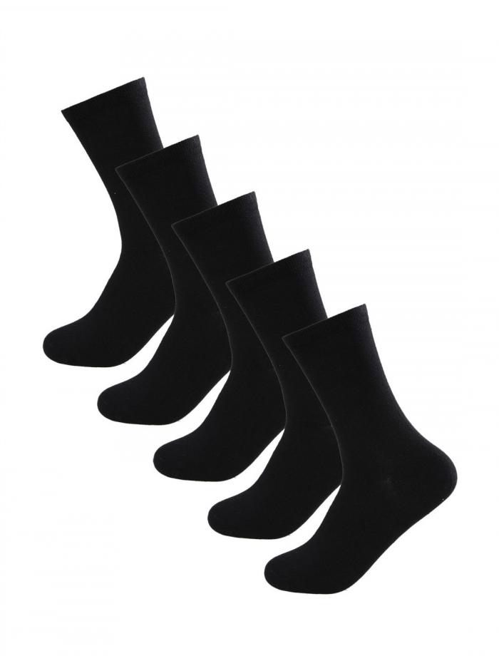 uxcell 靴下 クルーソックス スポーツ カジュアル 無地 男女兼用 5足セット ブラック