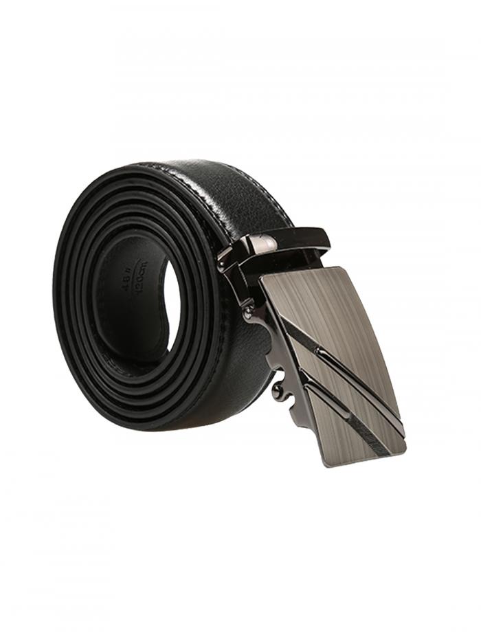 uxcell ベルト メンズ オートロック 自動バックル 穴なし 紳士 サイズ調整可能 ビジネス オフィス ブラック ストライプ柄 125cm