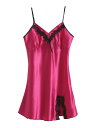 uxcell サテン レース スリップ キャミソール セクシー ワンピース ベビードール ランジェリー レディース フクシア 前スリット 2XL(4)