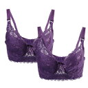 uxcell レディース ブラジャー ブラ フルカップ 花柄レース 通気性 アンダーワイヤー 2点セット パープル 46/105 = 100B/C(4)