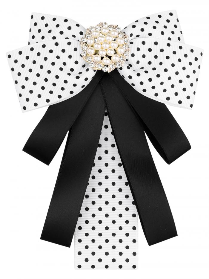 Elerevyo 水玉蝶ネクタイ リボン シャツ 襟 装飾 ブローチピン ホワイト One Size(4)