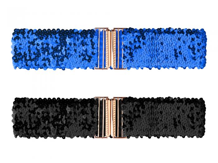 Allegra K 弾性ウエストベルト ワイドベルト スパンコール装飾 伸縮性 2個 レディース ロイヤルブルー 60 cm