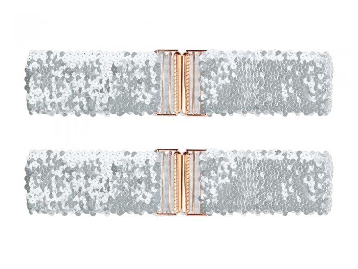 Allegra K ベルト ストレッチベルト ワイド インターロック バックル スパンコール 2個 レディース シルバー 60cm