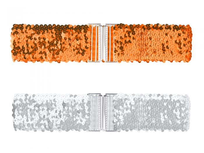 Allegra K ストレッチベルト グリッターベルト インターロック バックル スパンコール 装飾 2個 レディース オレンジ 60 cm