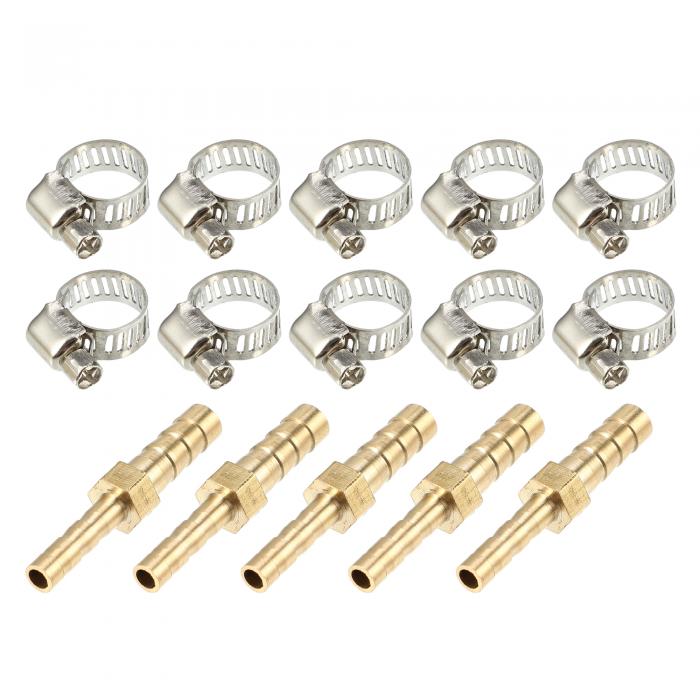 uxcell 銅ホース継手コネクタ ホースバーブ 有刺鉄線管 パイプ継手 クランプ付き 4-6mm 5セット