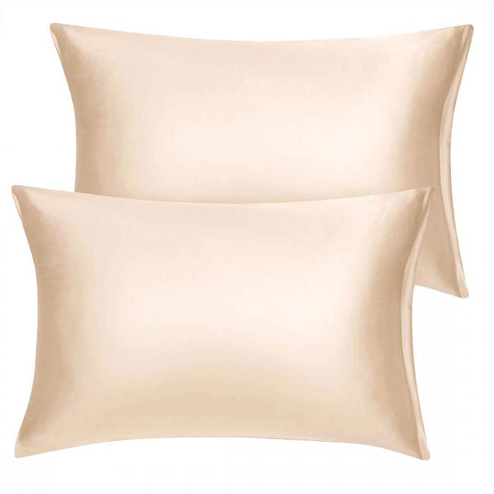 uxcell サテン枕カバー ひんやり 接触冷感 ピローケース ファスナー付き 2枚 セット 両面枕カバー 無地 防臭 シャンパン 35*50cm