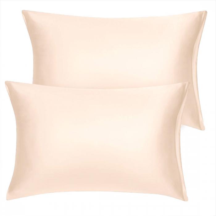 uxcell サテン枕カバー ひんやり 接触冷感 ピローケース ファスナー付き 2枚 セット 両面枕カバー 無地 防臭 シャンパン 50*90cm