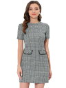 Allegra K チェックワンピース 半袖ドレス ビンテージ 千鳥格子 ラウンドネック 通勤 レディース ブラック XS(4)