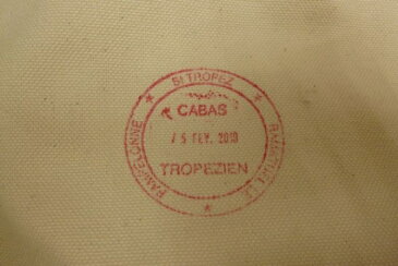 CABAS TROPEZIEN キャバ トロペッツェン フランス製 レザーハンドル リネン プリント トートバッグ ベージュ 【中古】【送料無料】