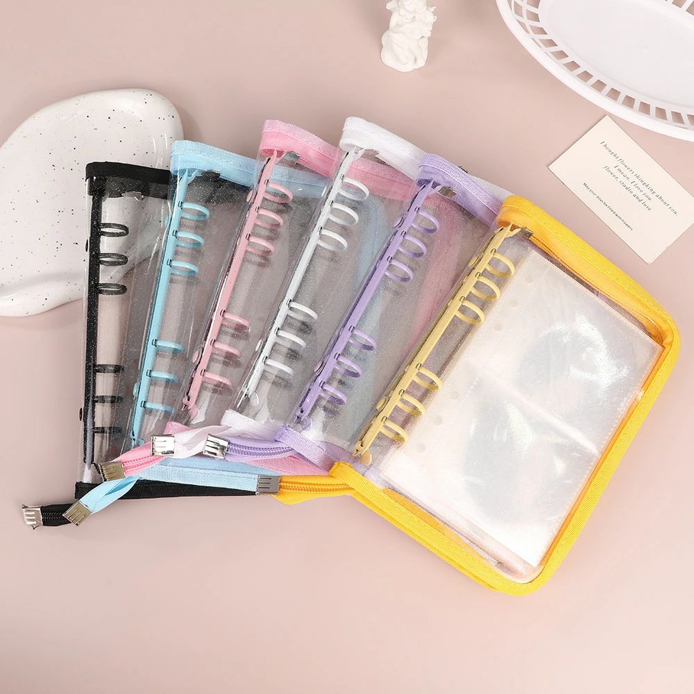 [ SNSで話題] 【リフィル10枚付属】 シール帳 透明 カスタマイズ 手帳型 バインダー 6穴 A5 A6 はがせる 女の子 ジッパー手帳 手帳 シ