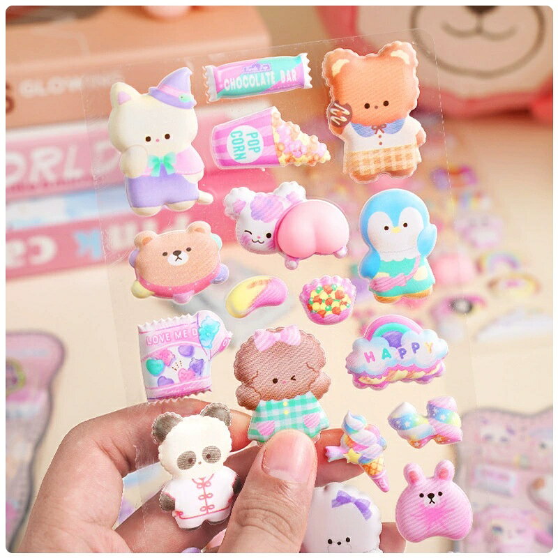 【4枚セット 】 立体 シール 帳 3D 立体シール シール 帳 手帳 かわいい 動物 女の子 交換 シール ごほうびシール 日記 ぷにぷにおしり スクイーズ 癒し系 アニマル キュートなねこ くま doremifa-10003065 ひまわり サンプル画像3