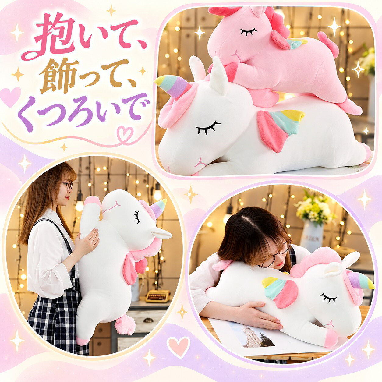 Muñecas Unicornio Abrazos Abrazos Muñecas dulces dulces dulces dulces dulces dulces dulces dulces dulces dulces dulces dulces dulces de Navidad regalo regalo para niños 2 colores rosa blanco 100cm — vista 3