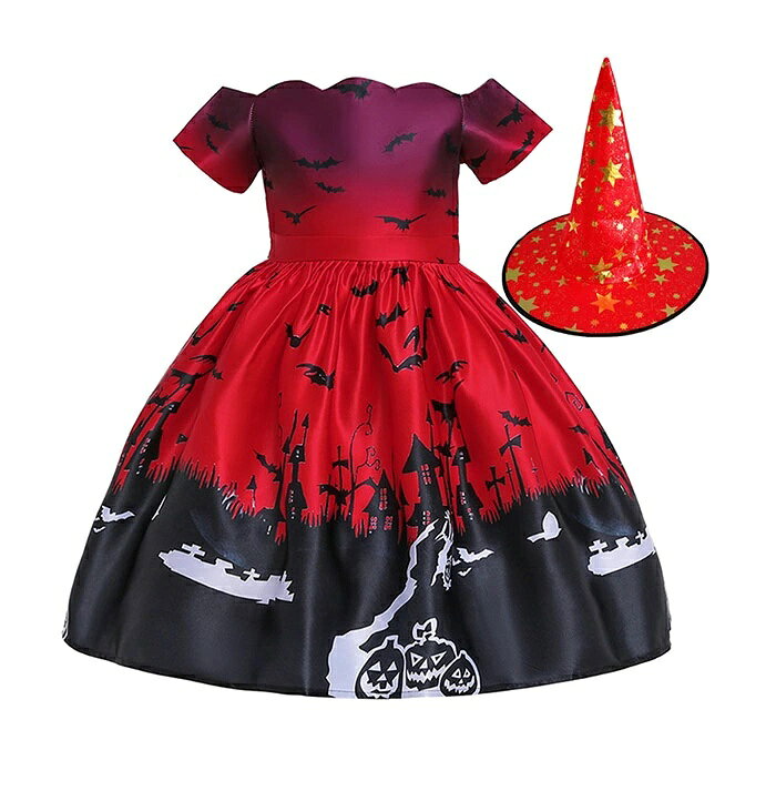 ハロウィン 衣装 子供 子供ドレス コスプレ 可愛い コスチューム ワンピース コスプレ衣装 ドレス 120cm 女の子 10タイプ 2点セット カボチャ 1 100cm 魔女 — vista 3
