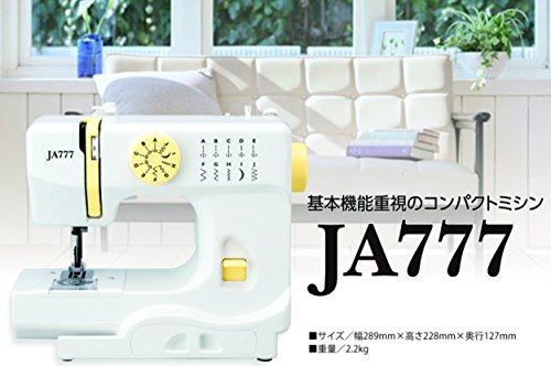 【商品名】JANOME コンパクト電動ミシン フットスイッチ付き JA777【メーカー名】ジャノメ【メーカー型番】JA777【ブランド名】JANOME (ジャノメ)【商品説明】JANOME コンパクト電動ミシン フットスイッチ付き JA777サイズ:幅28.9×奥行き12.7×高さ22.8cm本体重量:2.2kg電源:AC100V（50/60Hz）消費電力:6W保証期間:6ヵ月当店では初期不良に限り、商品到着から7日間は返品を 受付けております。・通常3日〜5日でお届けできます。万が一、品切れの場合は2週間程度でお届け致します。　