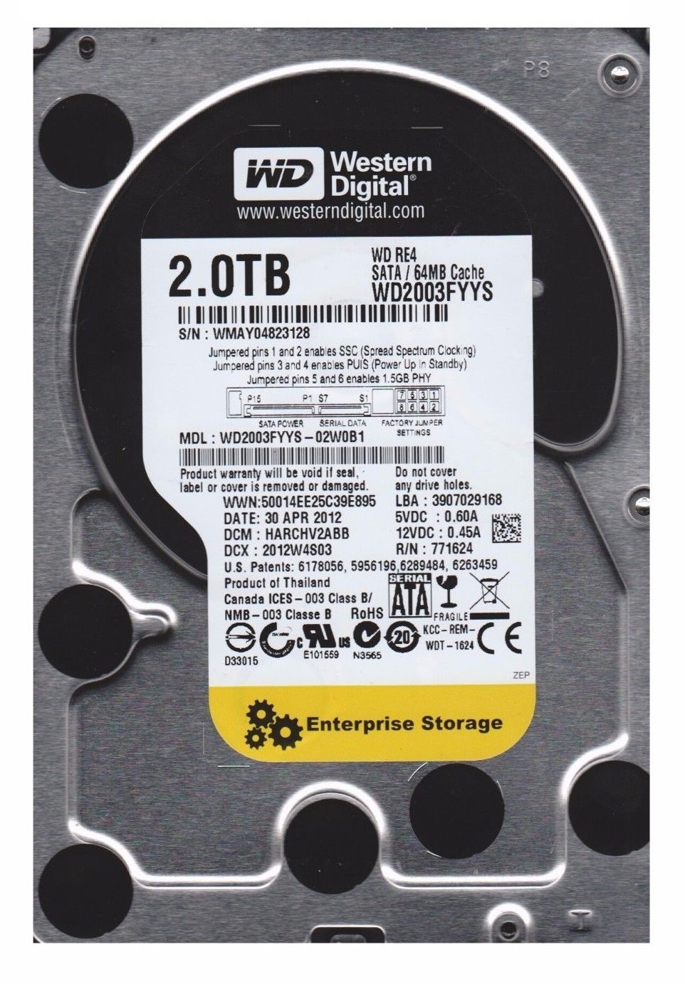 【中古】【非常に良い】Western Digital Re4 Wd2003fyys 2tb Sata2 64mb Raid Hard Drive Rotational S..