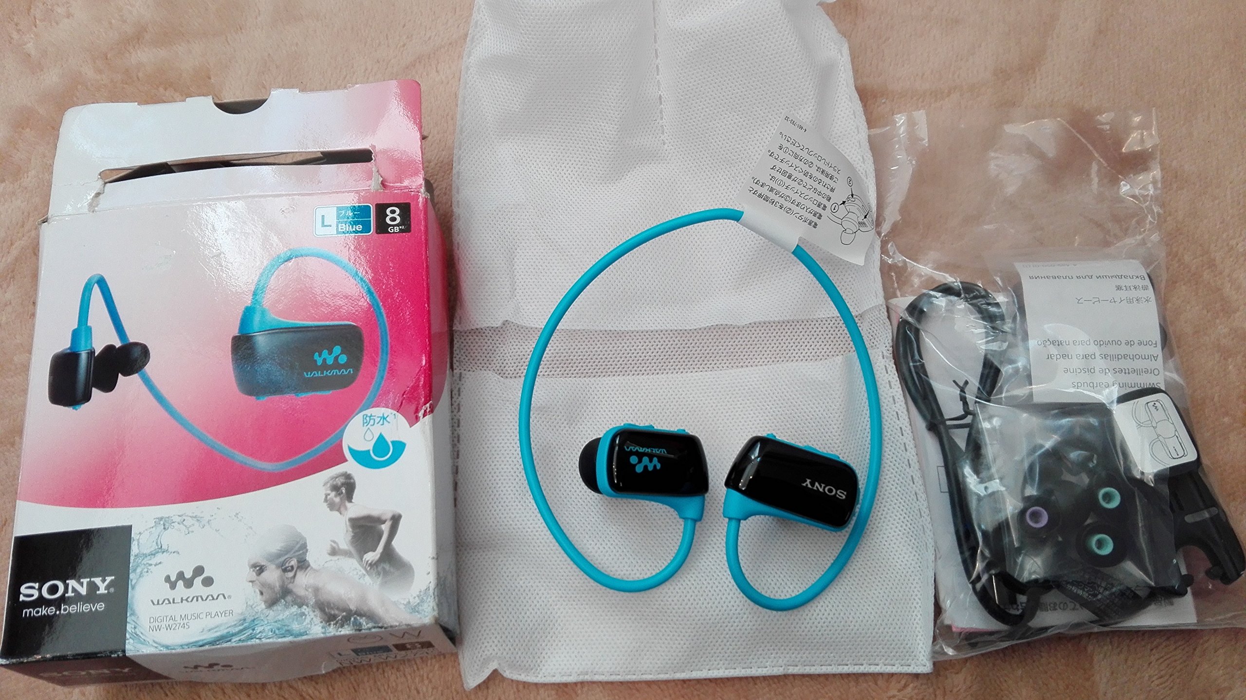 【中古】【非常に良い】SONY ウォークマン Wシリーズ 8GB ヘッドホン一体型 防水タイプ ブルー NW-W274S/L