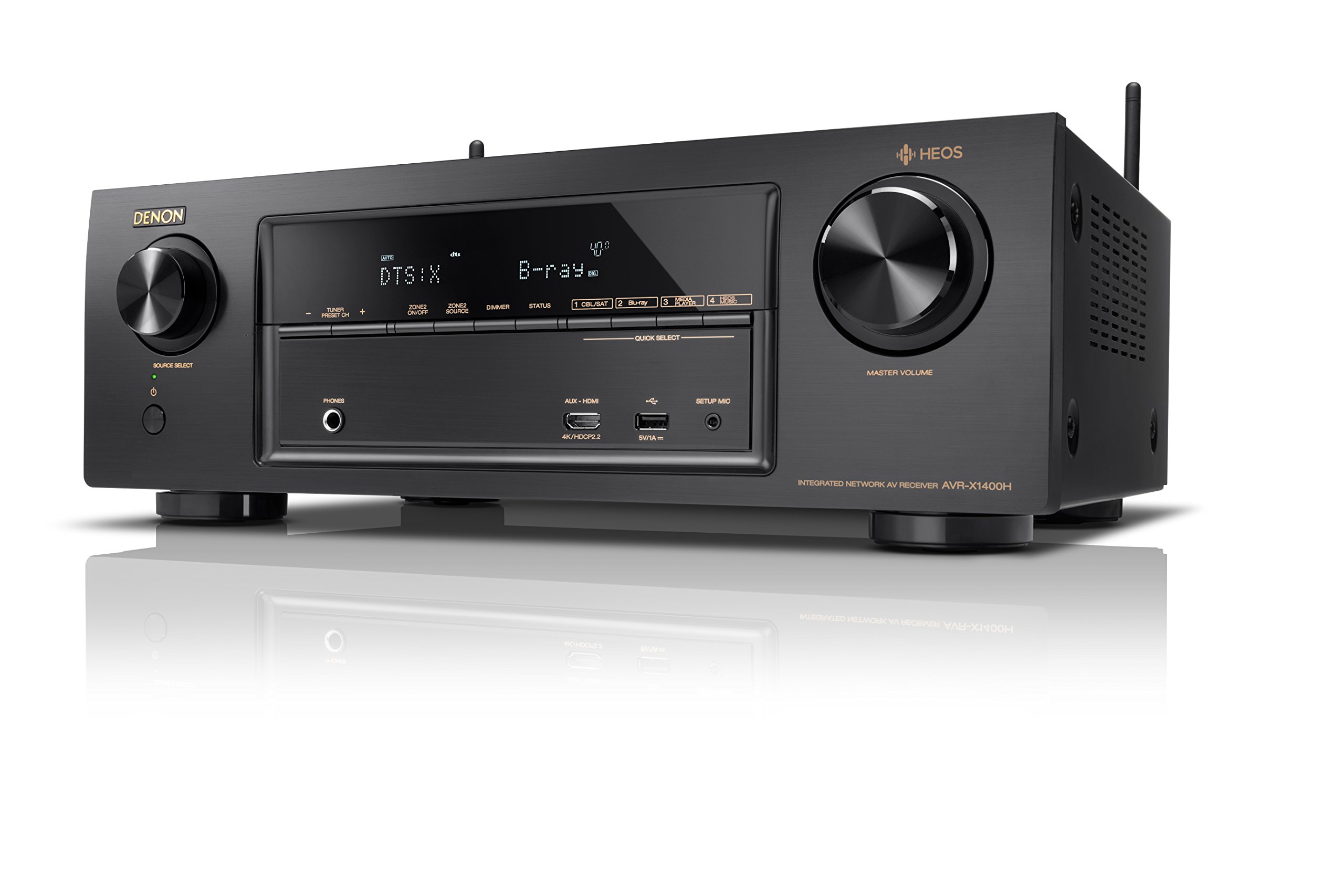 【中古】【非常に良い】Denon AVレシーバー 7.2ch Dolby Atmos/DTS:X/HEOS機能搭載 エントリークラス ブラック AVR-X1400H-K