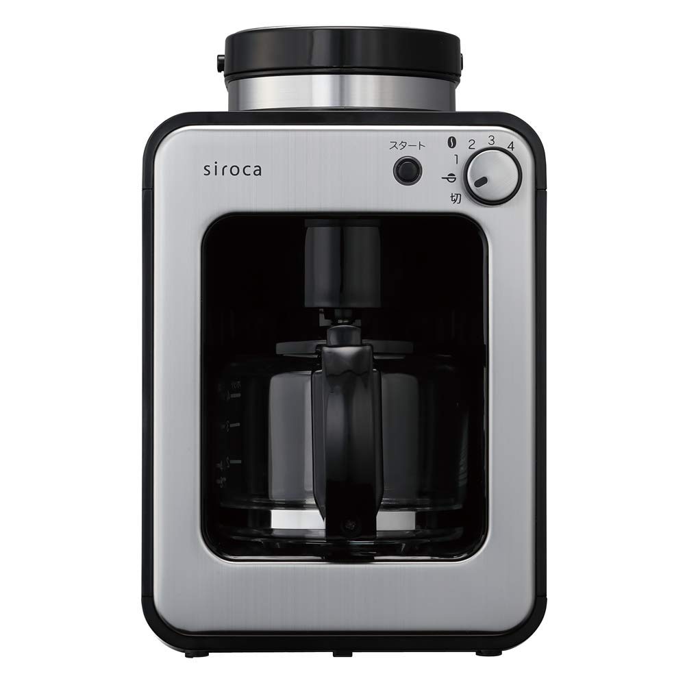 【中古】【非常に良い】siroca 全自動コーヒーメーカー 新ブレード搭載 ガラスサーバー 粒度均一 ミル内蔵4段階 豆・粉両対応 蒸らし アイスコーヒー 静音 SC-A221 ステンレスシルバー
