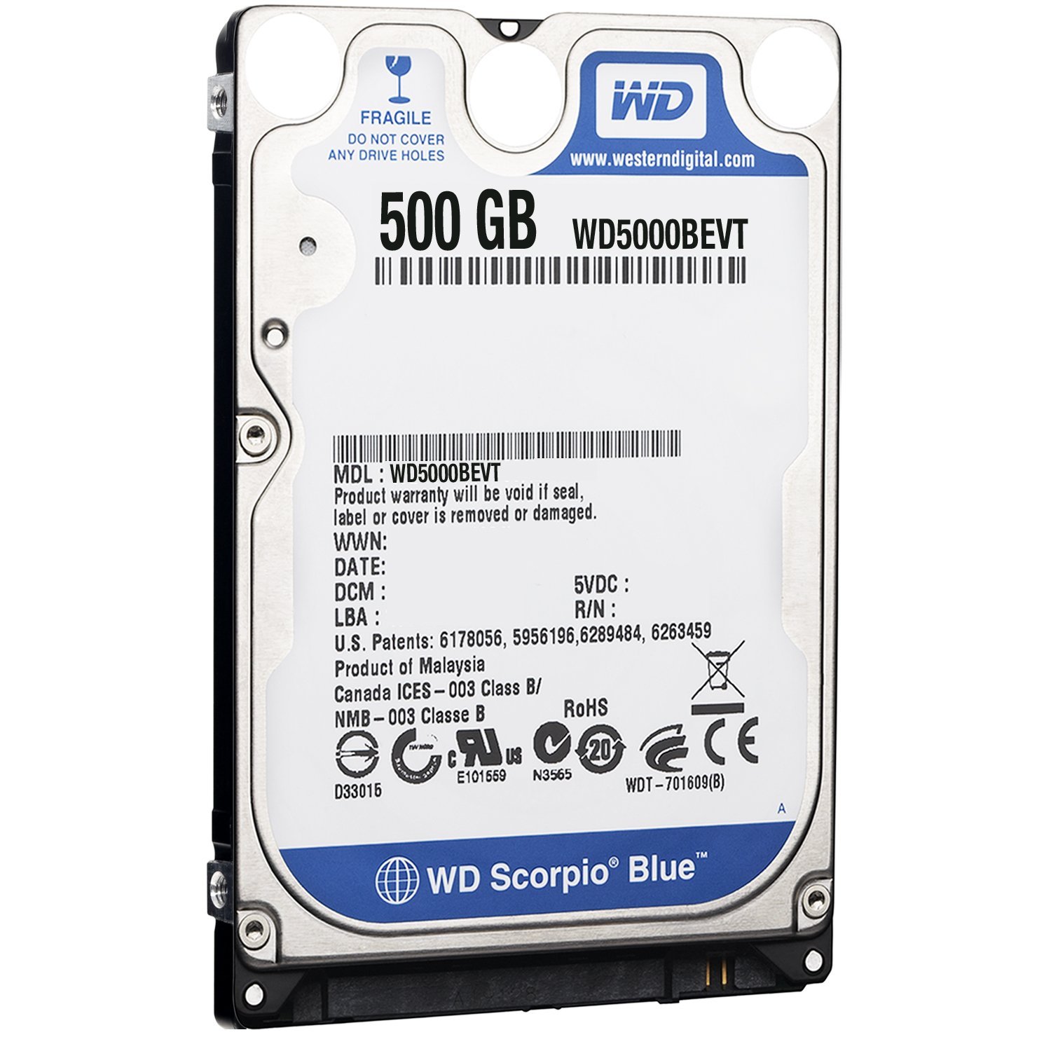 【中古】【非常に良い】WESTERN DIGITAL 2.5インチ内蔵HDD Serial-ATA 5400rpm 500GB 8MB WD5000BEVT
