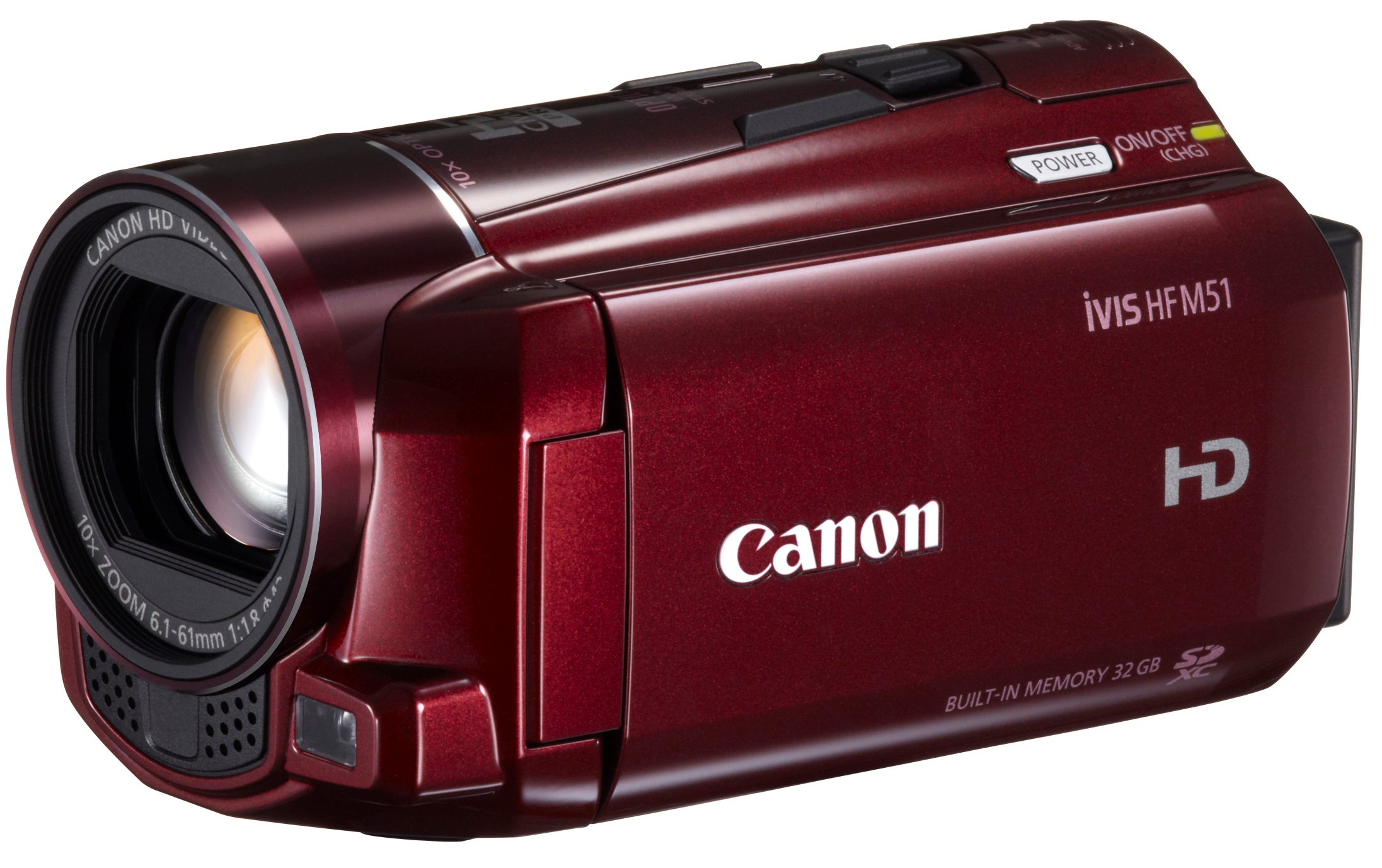 【中古】【非常に良い】Canon デジタルビデオカメラ iVIS HF M51 レッド 光学10倍ズーム フルフラットタッチパネル IVISHFM51RD